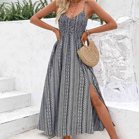 Dresses & Skirts - Printed Spaghetti Strap Slit Dress